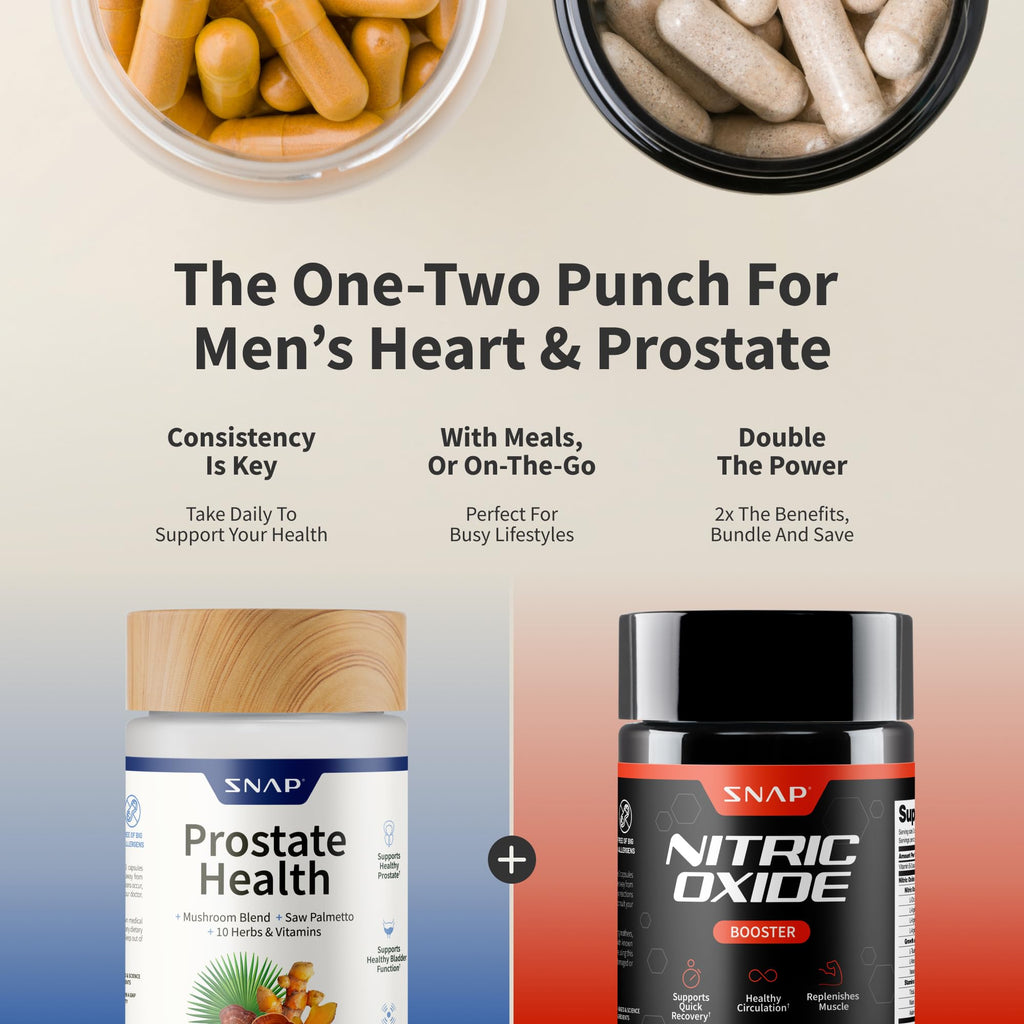 Snap Supplements Prostate Health & Nitric Oxide Supplement Bundle for Men, 90 + 60 Vegetarian Capsules (1 Month Supply)