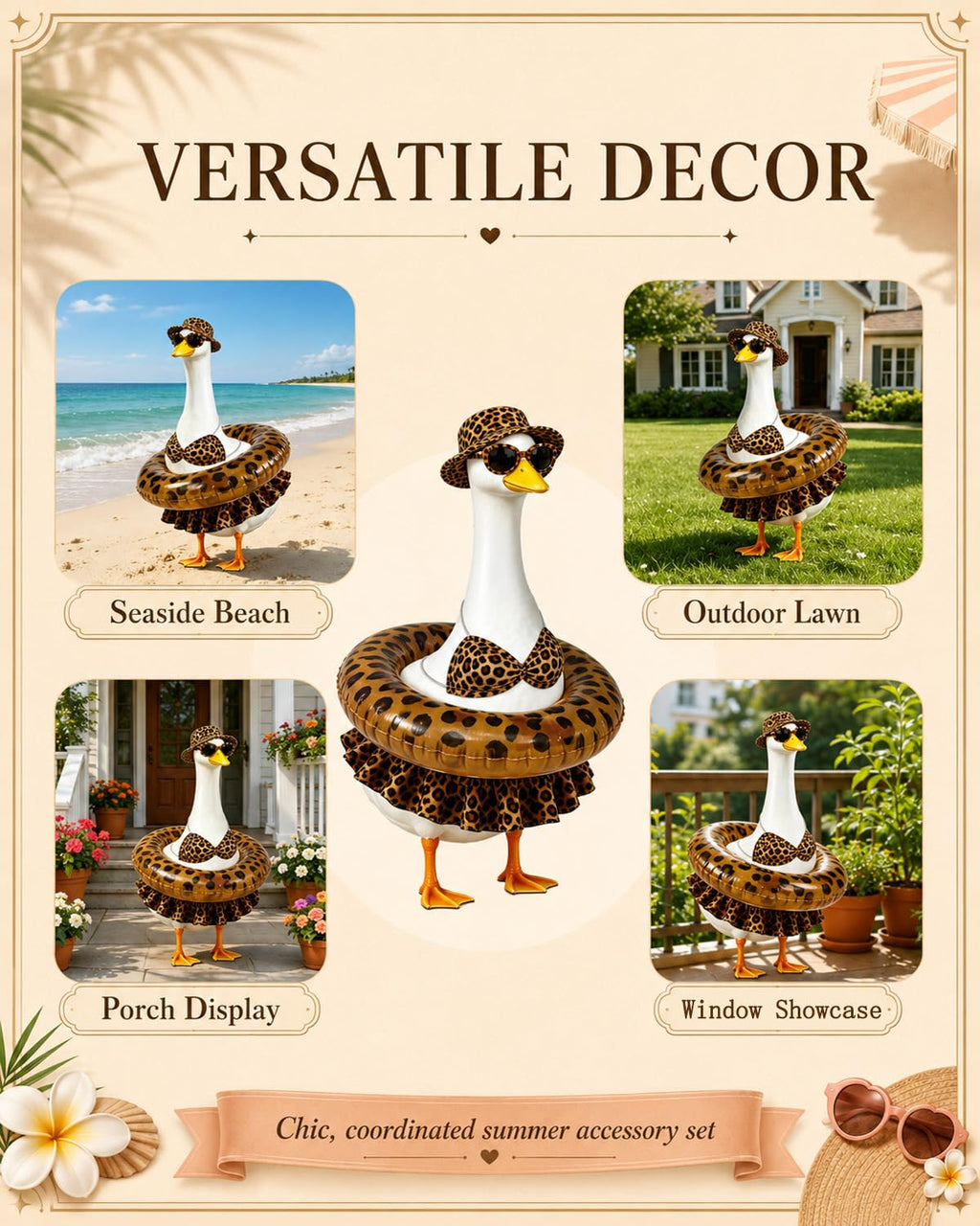 GSPIM 23" Summer Goose Outfit， Leopard Print Bikini for Goose Statue