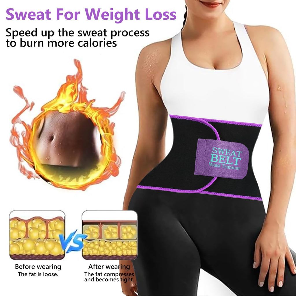 AMZBOSS Waist Trainer for Women Lower Belly Fat, Waist Sweat Band for Women, Belly Band Sweat Belt, Body Shaper, Stomach Wrap (Purple, Large)