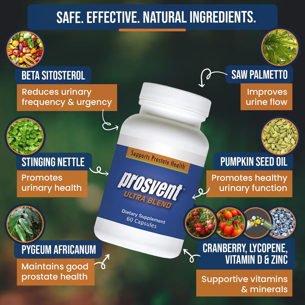Prosvent Advanced Prostate Support Ultra - Natural Supplement with Saw Palmetto, Pygeum, Lycopene, Stinging Nettle, Beta Sitosterol, Cranberry and More to Ease Urinary Frequency & Urgency (60 Count)