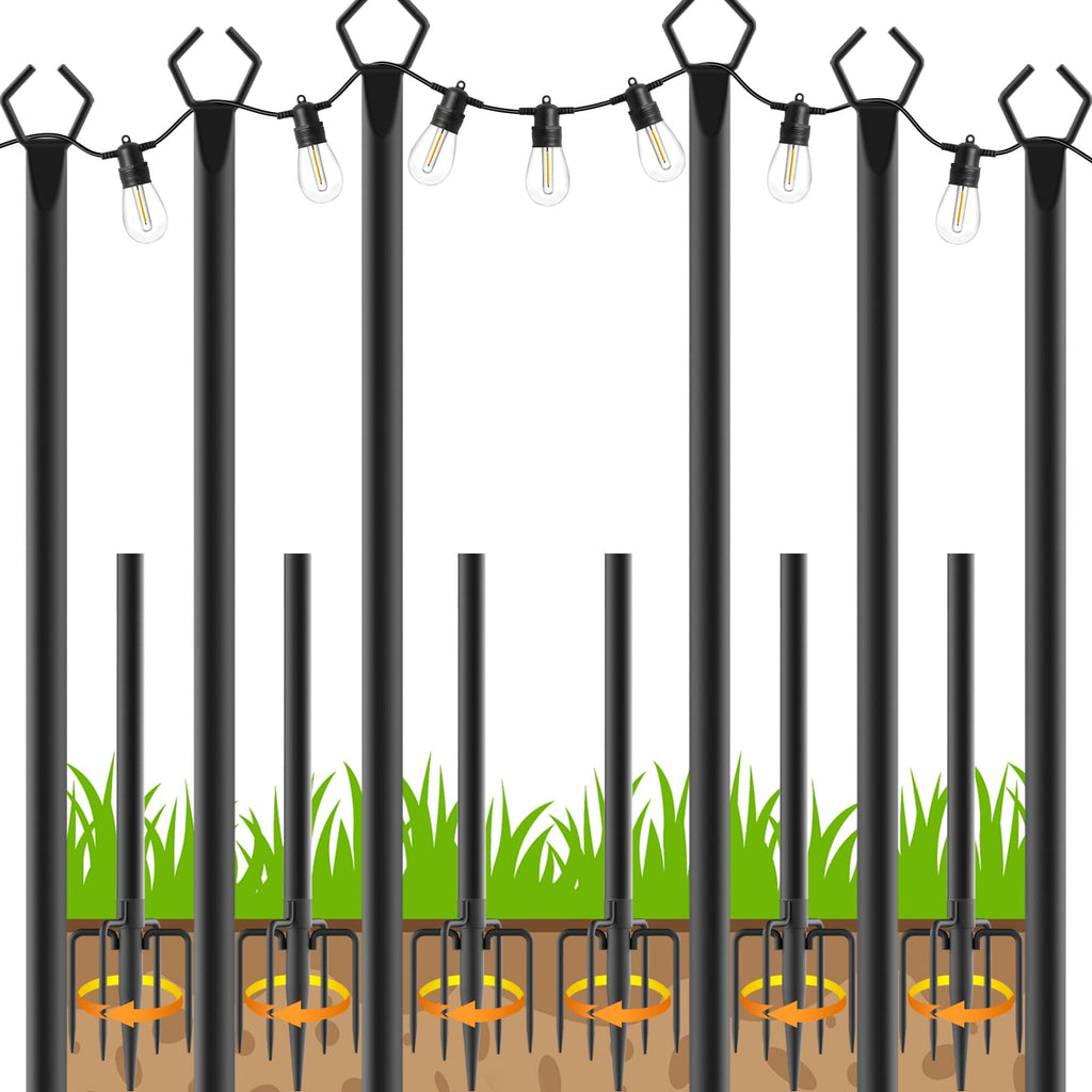 LETIANPAI 10Ft String Light Poles 6 Pack,Light Poles for Outside Lights,Outdoor with Fence Brackets Hanging Lights,Metal Stand Deck Patio Backyard