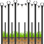 LETIANPAI 10Ft String Light Poles 6 Pack,Light Poles for Outside Lights,Outdoor with Fence Brackets Hanging Lights,Metal Stand Deck Patio Backyard