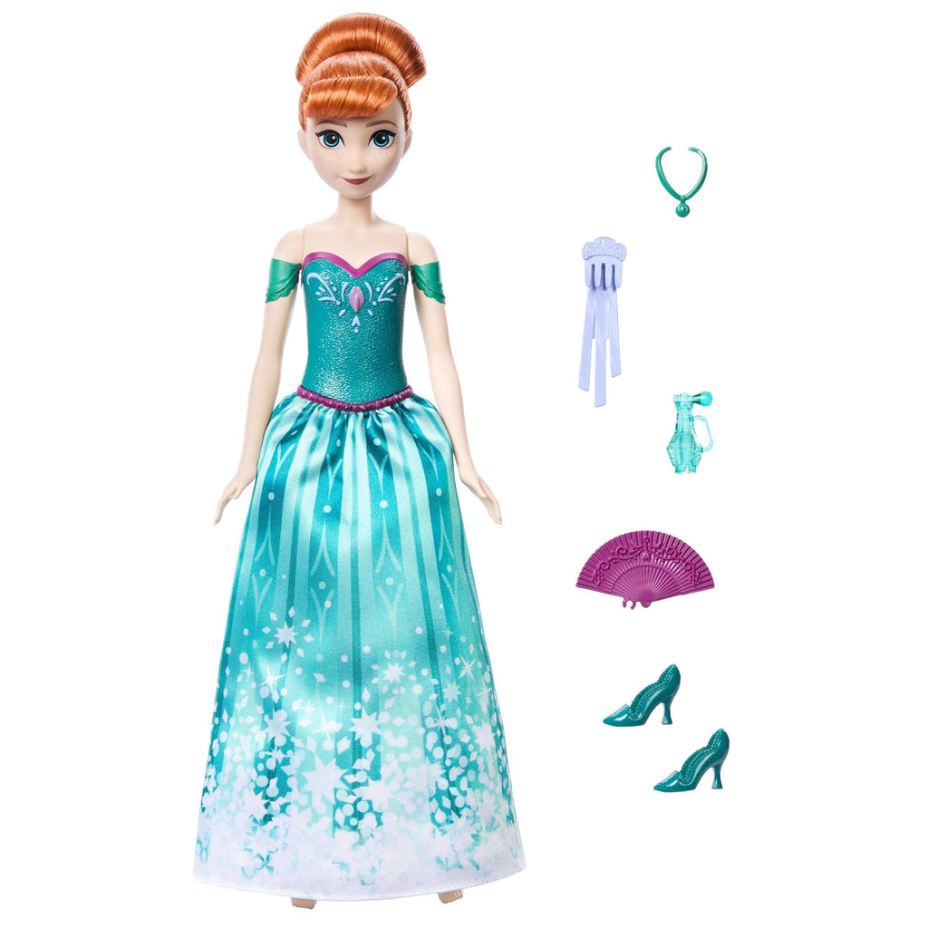 Mattel Disney Frozen Anna Fashion Doll Set, Spin & Reveal with 11 Surprises Including 5 Accessories, 5 Stickers & Play Scene, Inspired by Disney Movie