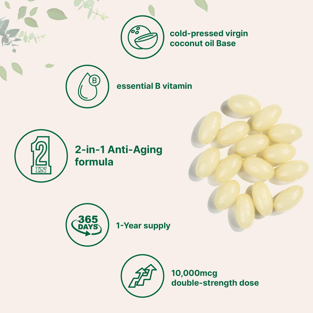 Micro Ingredients Biotin 10,000mcg w/Hyaluronic Acid 25mg | 365 Virgin Coconut Oil Softgels, Fast Release, One Year Supply, Non-GMO & No Gluten
