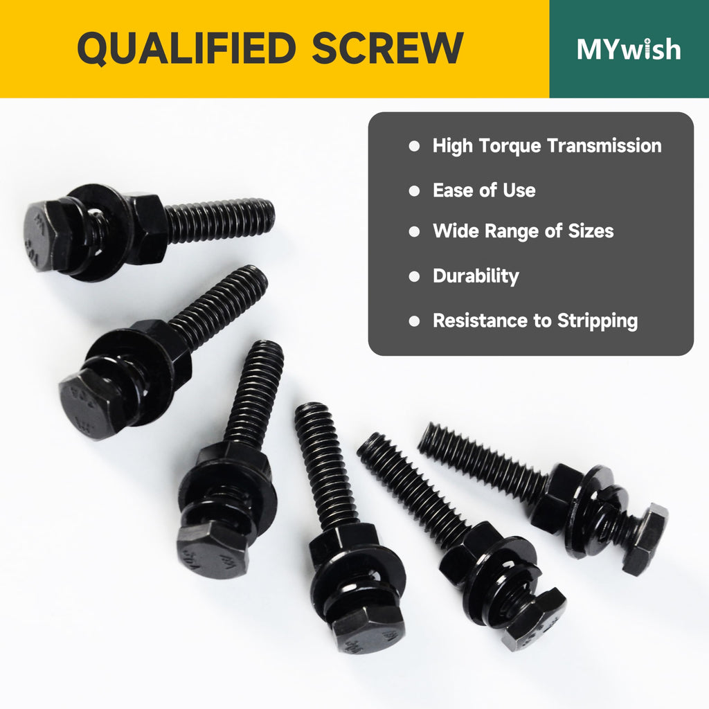 Mywish 254Pcs Nuts and Bolts, 1/4 20 5/16 18 3/8 16 Bolt, Heavy Duty 304 Stainless Steel Bolts and Nuts Kit with Flat Spring Washers, Fully Threaded & Black Oxided, 10 Common Size