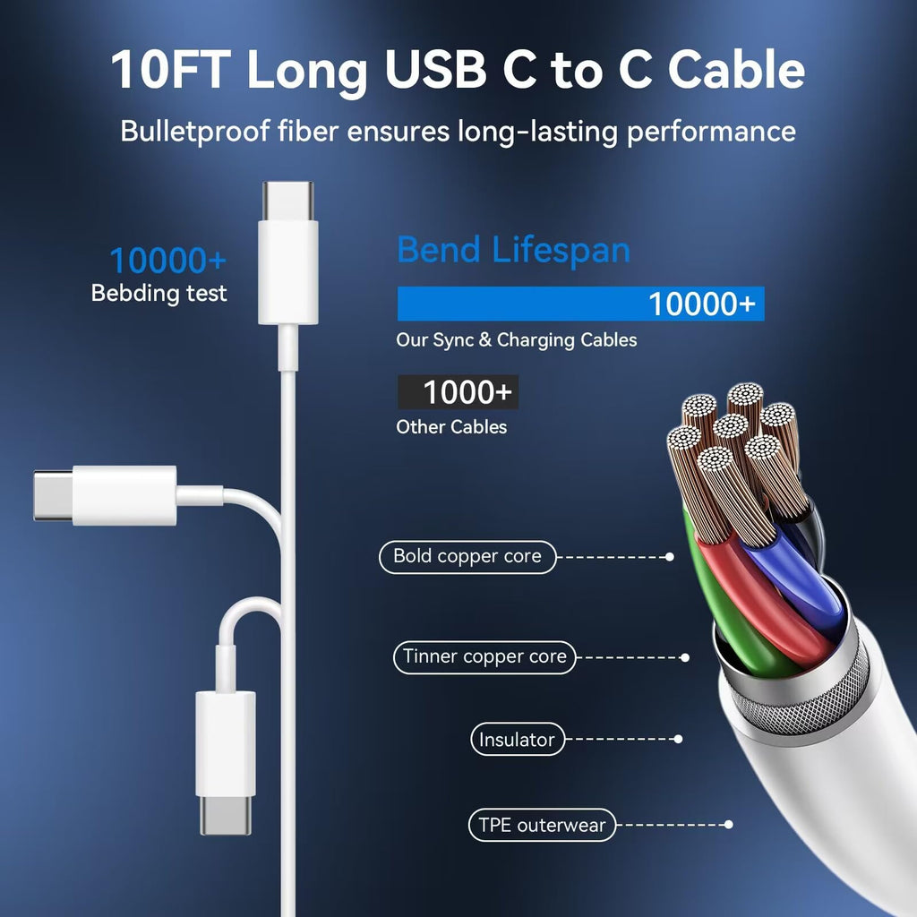 iPhone 18 17 16 Pro Max Charger Fast Charging 10 FT Long USB C Cable Cord