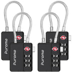 Puroma TSA Locks for Luggage, 4 Pack Cable Lightweight Luggage Locks TSA Approved 4-Digit Combination Padlock for Suitcases, Bags, Toolboxes, Backpacks & Gym Lockers (Black)