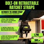 Retractable Ratchet Straps 1''x 12ft Heavy Duty Tie Downs Bolt on Auto Retract Ratchet Strap 1760lb Break Strength Self Retracting for Truck,Cargo,Trailer,Motorcycle,ATV,UTV (Black-Green,2 Pack)