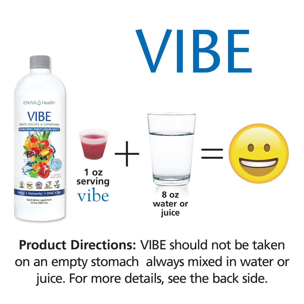 Eniva Health Vibe Liquid Multivitamins Mineral Supplements with Vitamins A, B12, C, D, E & Amino Acids | Fruits and Veggies Daily Supplement for Women & Men | Doctor Formulated | USA Made | 32 oz