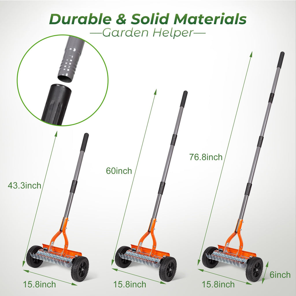 Walensee Manual Lawn Dethatcher Rake with Wheels, Adjustable Handle