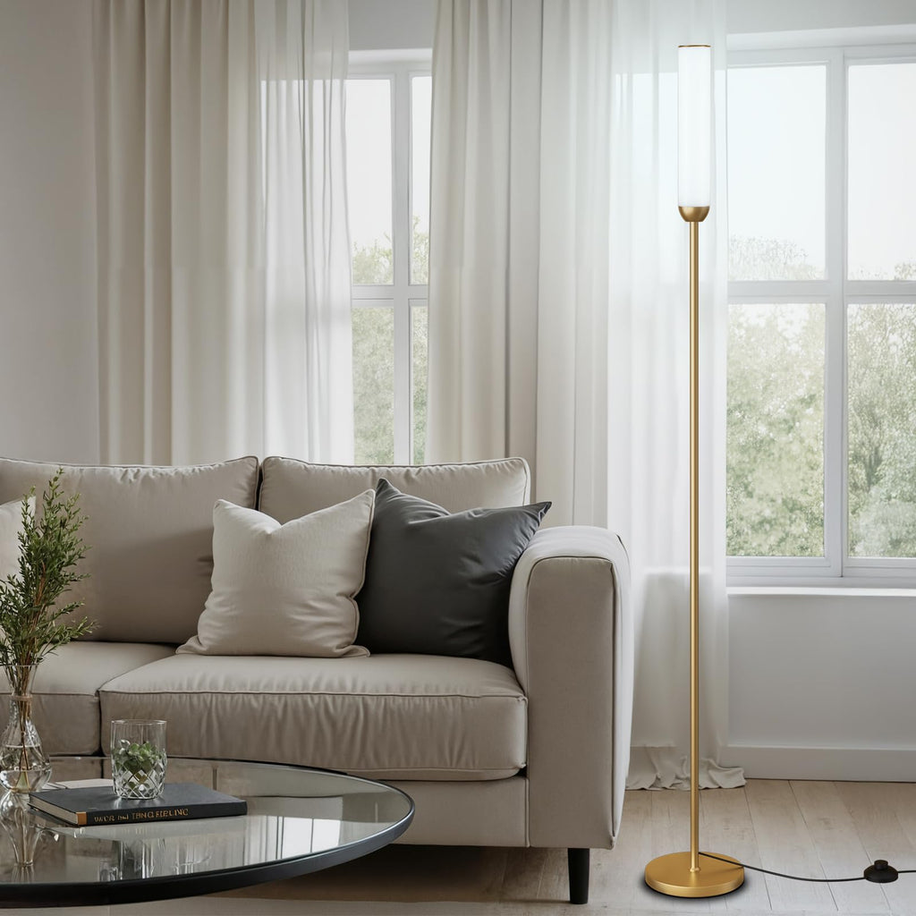 Ambimall LED Floor Lamp with Remote Control, 65" Standing lamp with Stepless Adjustable 3000K-6500K Colors & 30-100% Brightness, Foot Switch(Gold)