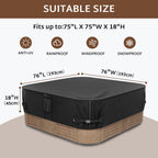 iBirdie Outdoor Waterproof and Weatherproof Hot Tub Cover 76 x 76 inch fit 75 x 75 or 74 x 74 or 73 x 73 or 6 ft x 6 ft Square SPA 600D Heavy Duty Protectors Protective Cover Cap