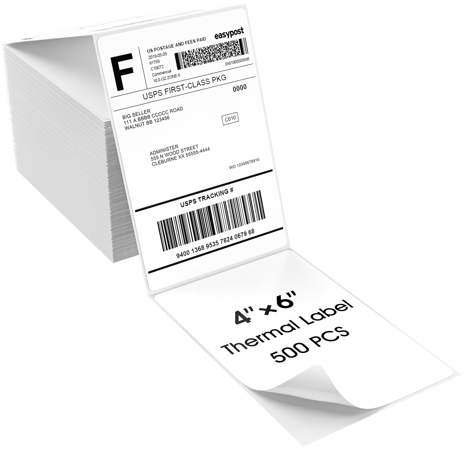 MaxGear 4" x 6" Direct Thermal Shipping Labels, 500 Fanfold, White