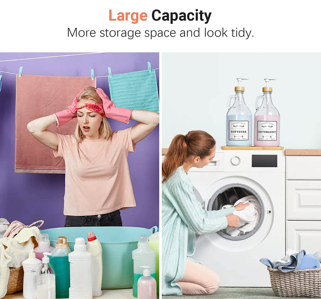 LIKAJON 2 Pcs Glass Laundry Detergent Dispenser Bottle, 64 oz