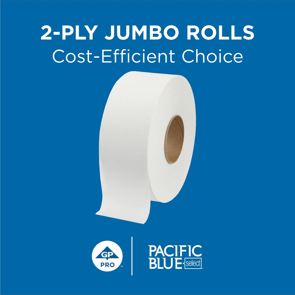 Pacific Blue Select by Georgia-Pacific PRO Jumbo Jr 2-Ply High-Capacity Toilet Paper, White, 1000 Feet Per Roll, 8 Toilet Tissue Rolls Per Case, 13728