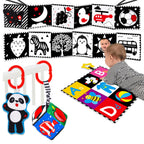 4 PCS Black and White High Contrast Baby Toys 0-3-6 Months Newborn Essential Montessori Toy for Babies Crinkle Sensory Book Brain Development Tummy Time Mirror Infant Carseat Rattle Easter Shower Gift