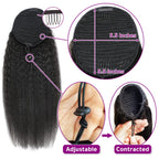 Kinky Straight Ponytails Human Hair 10A Grade Drawstring Ponytail Extension Yaki Straight Clip in Pony Tail for Black Women Natural Black Hair Pieces (18 Inches)