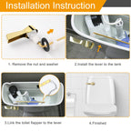 Hibbent Universal Metal Front Mount Toilet Handle Replacement Kit, Brass Toilet Flush Tank Lever with Stainless Steel Flapper Chains for Most Toilets, Shiny Gold