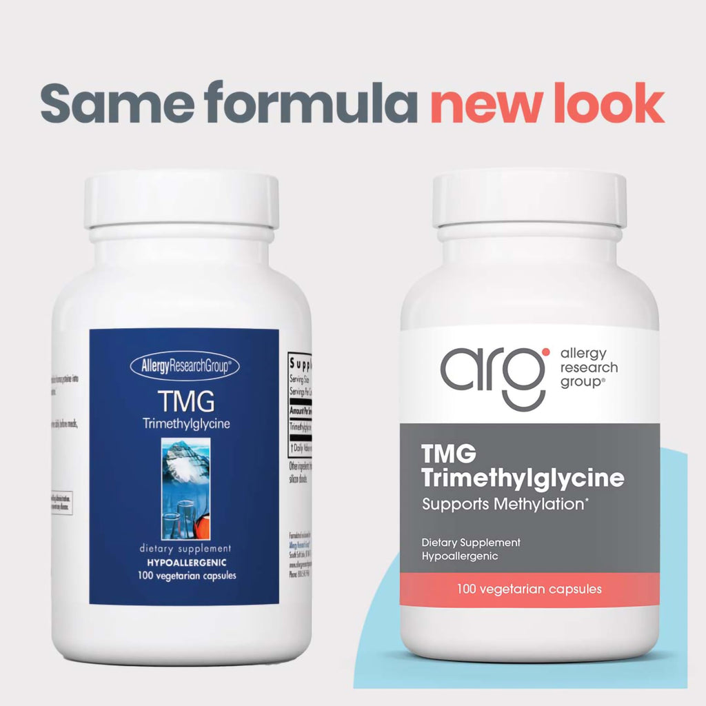 Allergy Research Group ARG TMG Trimethylglycine - Supports Cardiovascular & Liver Health - Delivers 750 mg Trimethylglycine per Serving - Vegetarian & Hypoallergenic - 100 Servings - 100 Capsules