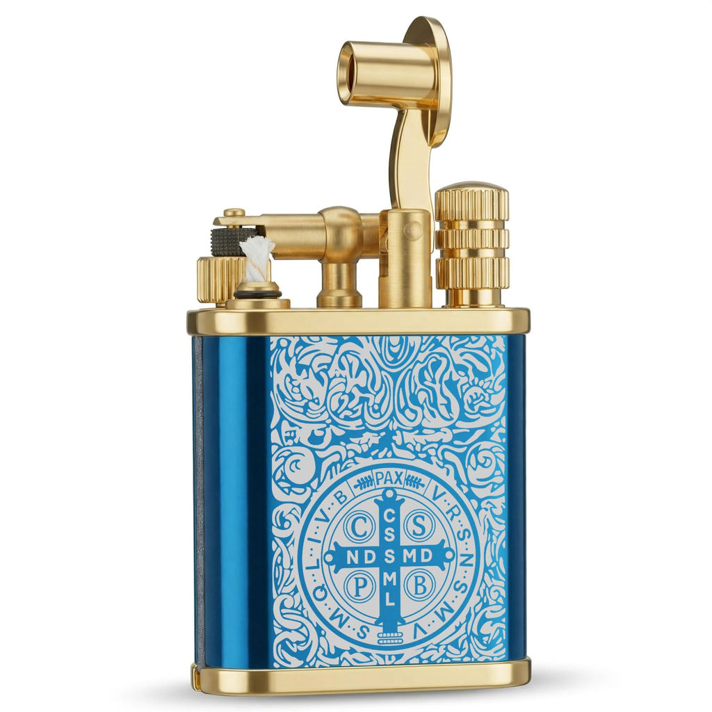 2 in 1 Lighter Permanent Match Antique Style Lift Arm Kerosene Lighter with Permanent Match (Blue Ice Constantine)