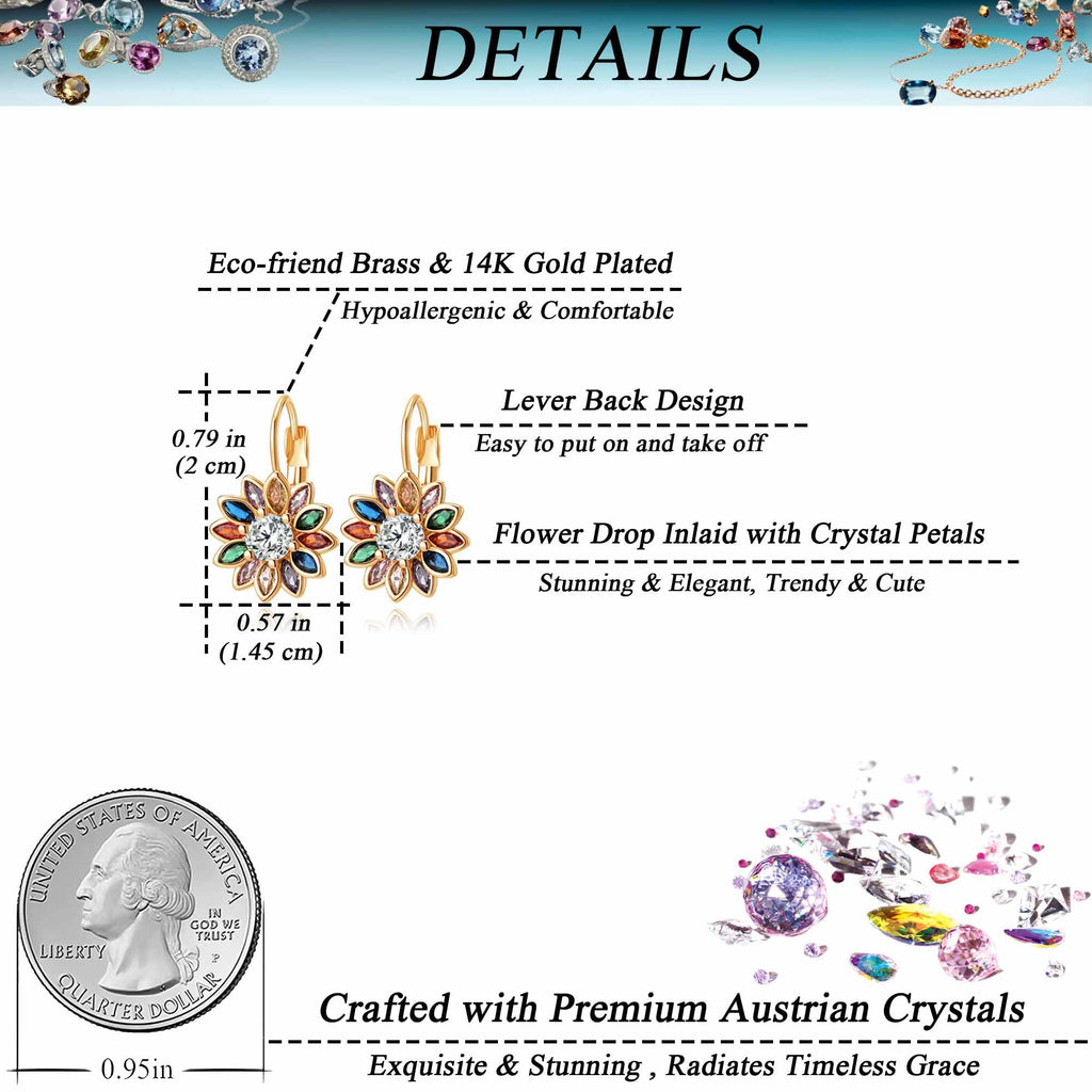 EVEVIC Austrian Crystal Flower Leverback Earrings for Women