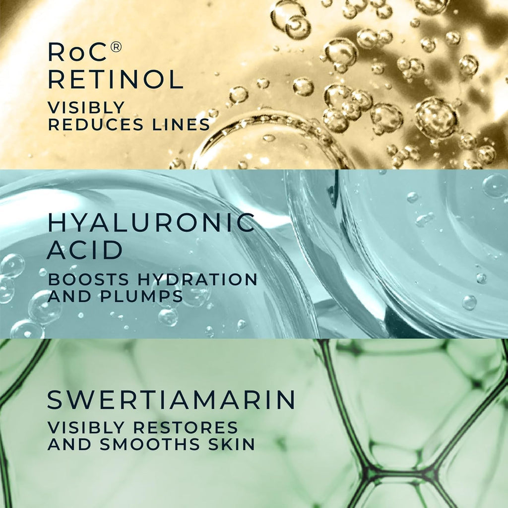 RoC Derm Correxion Neck Cream with Hyaluronic Acid + Advanced Retinol to visibly Tighten & Lift Horizontal Neck Lines, Facial Moisturizer to Contour Face (1.7 oz) with RoC Retinol Eye Packette