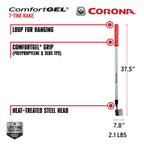 Corona Tools GT 3234 Reach 7-Tine Extended Rake, Silver,RED,Black