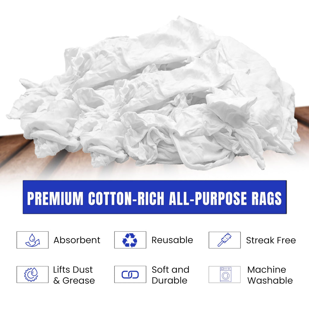 SupremePlus Premium White T-Shirt Cleaning Rags (4 lbs. Bag - Pack of 6) – White Cotton Rags for Cleaning, Staining, Painting, Oil, Grease & Dust Removal – Shop Rags Bulk for Multipurpose use