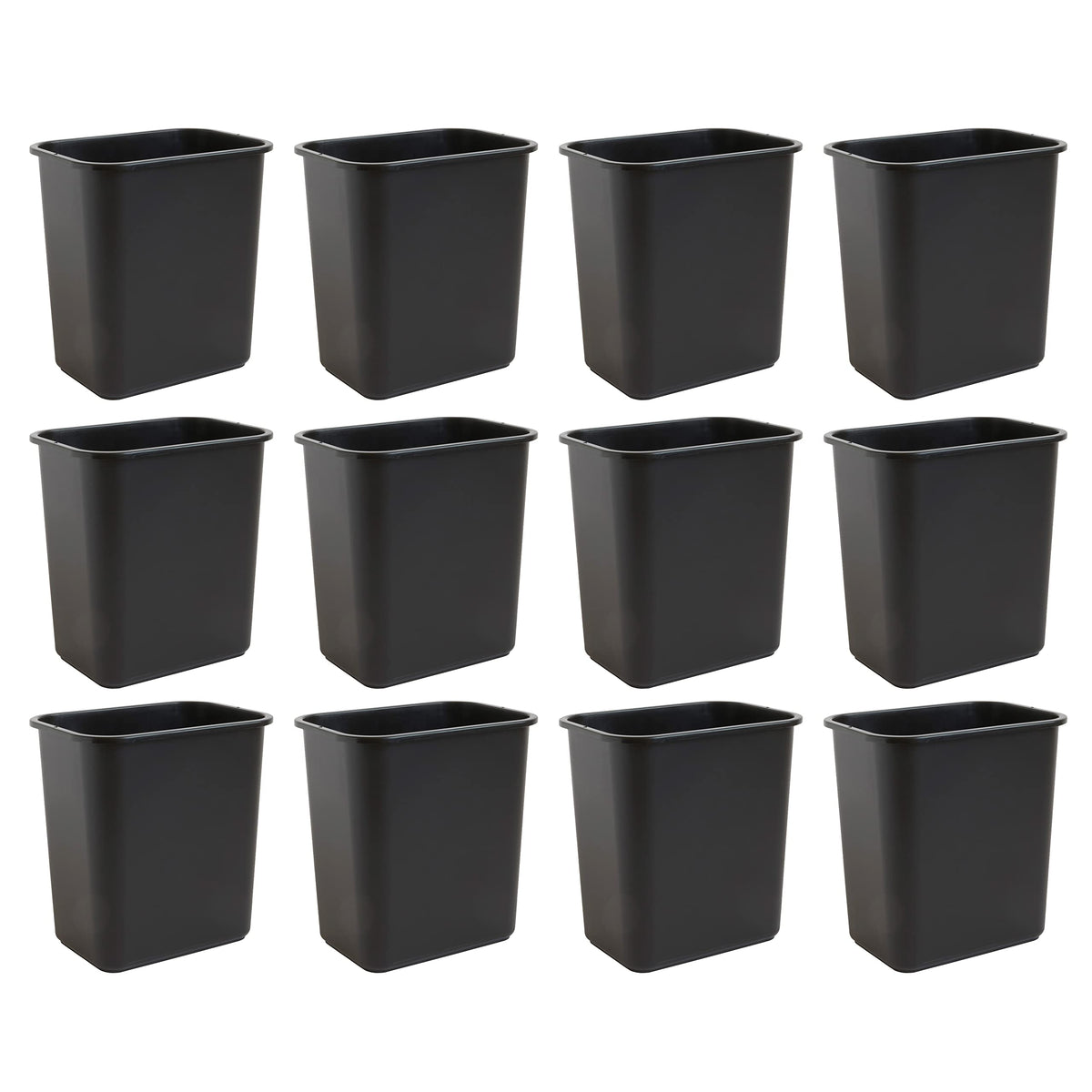United Solutions 7.7 Gallon Trash Wastebasket, 12 Pack, Black, Under Desk