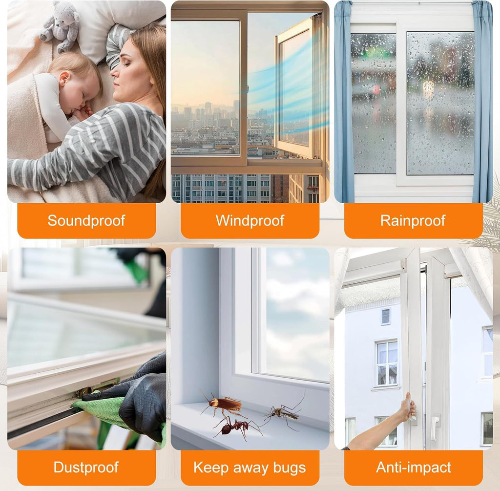 Bruiefpap 39.4FT Weather Stripping for Doors and Windows, Self-Adhesive Soundproofing Door Seal, Door Insulation for Sliding, Exterior, Frames and Front, 0.35'' Wide x 0.35'' Thick, White