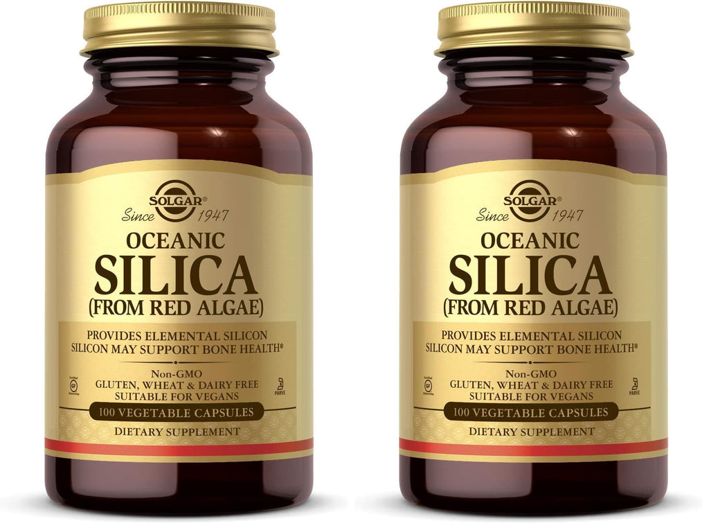 Solgar Oceanic Silica from Red Algae 25 mg,100 Vegetable Capsules - Excellent Source of Calcium,Supports Bone Health - Non-GMO,Vegan,Gluten Free,Dairy Free,Kosher - 50 Servings,(Pack of 2)