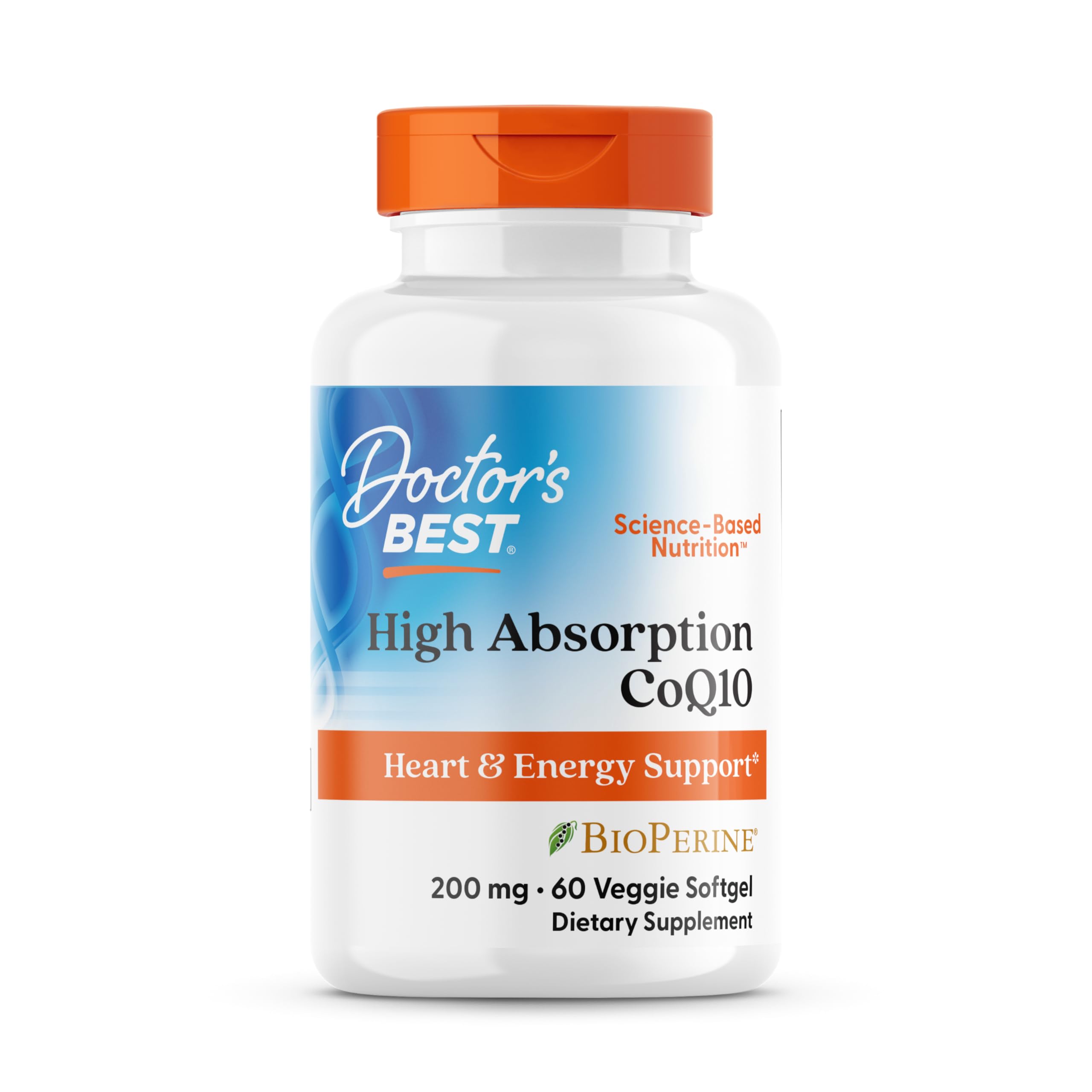 Doctor's Best High Absorption CoQ10 200mg with BioPerine Supplement - Coenzyme Q10 Softgels for Heart Health & Antioxidant Support, CoQ10 200 mg for Women & Men, Non GMO - 60 Veg Softgels