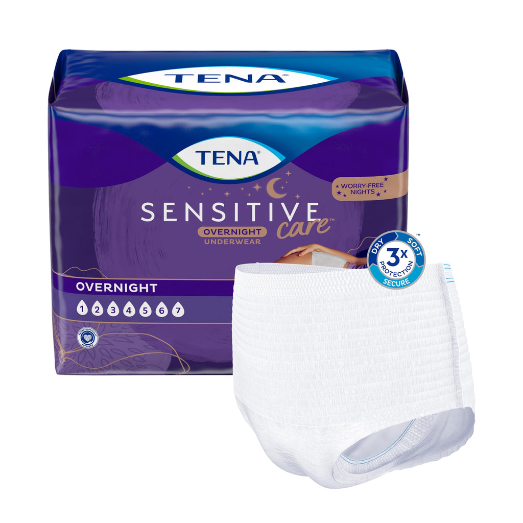 TENA Sensitive Care Overnight Incontinence Underwear for Women, Bladder control, Postpartum, Large, 16 Count (Waist Size 32in-42in)
