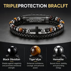 VNOX Hematite Obsidian Tiger Eye Bead Leather Men Bracelet,JOSHUA 1 9