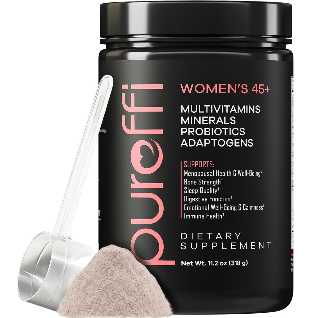 Pureffi Women's 45+ All-in-One Multivitamin Powder, 33 Ingredients, Menopausal Well-Being Support, Probiotics for Digestive Support, Mixed Berry, 30 Servings