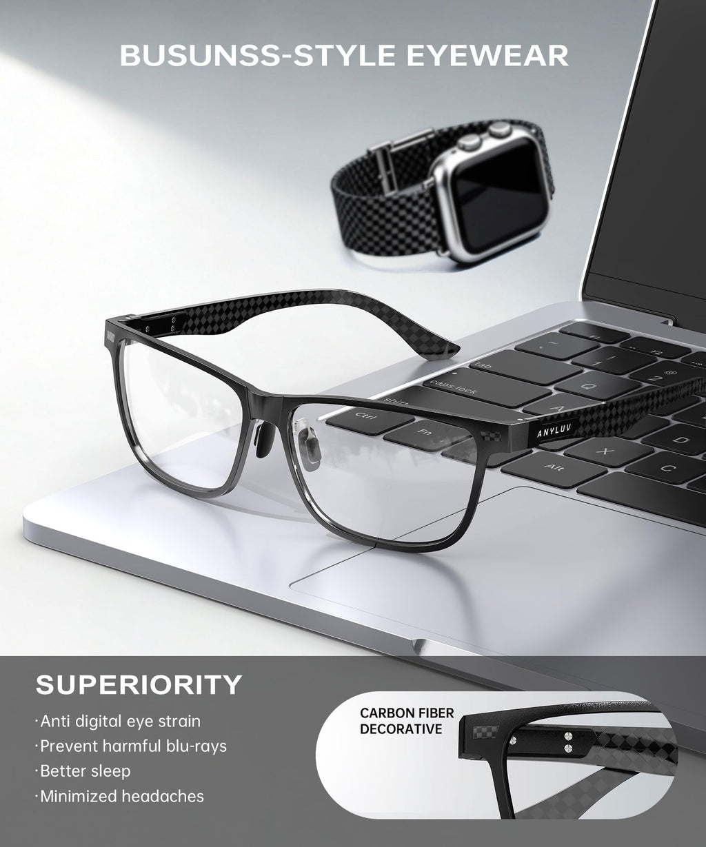 ANYLUV Blue Light Glasses Men/Women, Working Blue Light Blocking Glasses, Relieve Eyestrain-Carbon fiber Black