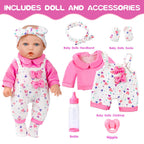 XFEYUE 12" Baby Doll with Pink Bowknot Clothing Set,12 Inch Realistic Baby Dolls with Clothes and Accessories,Pacifier Bottle Toy Pretend Play Collection for 3+ Child Girls Gifts
