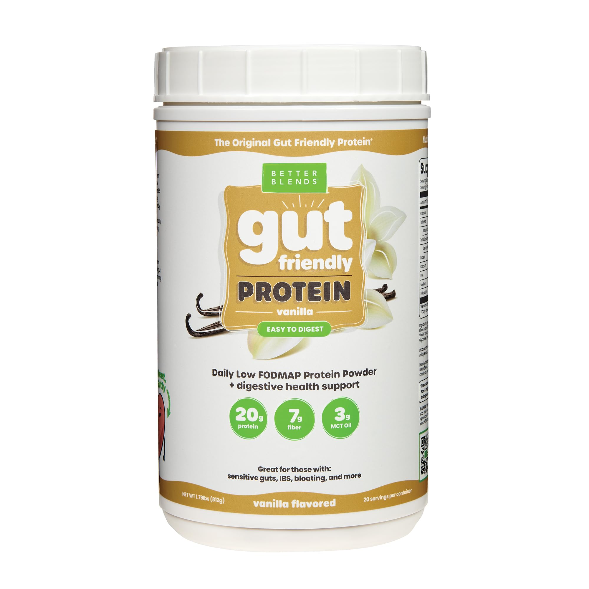 Better Blends Collagen Peptides and Oat Protein Powder- Low FODMAP Certified, Diary-Free, Soy-Free, 100% Gut-Friendly and Non-Bloating, Vanilla, 20 Servings