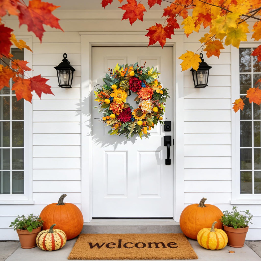 Pinkpuii 24 Inch Harvest Fall Wreaths for Front Door Outside,Porch,Entryway
