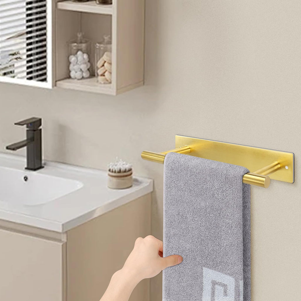 NearMoon Self Adhesive Hand Towel Holder/Towel Ring, Stainless Steel Hand Towel Bar Rustproof Stick on Wall-Towel Rack for Bathroom/Kitchen, 9 Inch Round Adhesive and Wall Mounted (Brushed Gold)