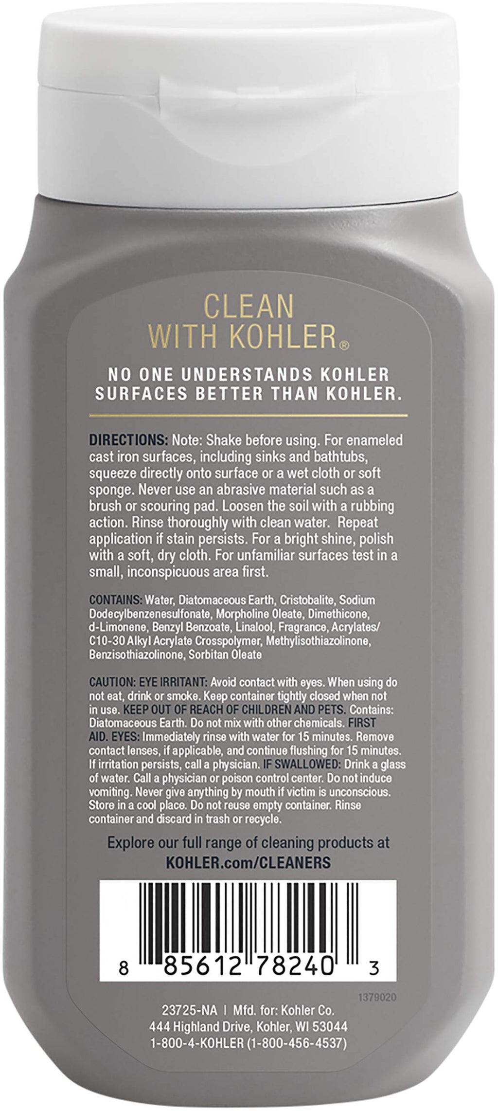 KOHLER K-23725-NA Cast Iron Cleaner, For Kitchen and Bathroom, 8 oz Bottle, Nonabrasive Cream-based Cleaner (Pack of 2)