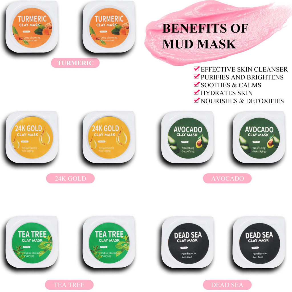 Aaenouicfs Clay Mask Set 20 Pods, Face Mask Skin Care, Green Tea, Turmeric, Dead Sea Mud, Rose, 24K Gold, Eggplant, Avocado, Mud Mask Deep Cleansing Skin, Blackhead Removal, Men & Women Facial Mask