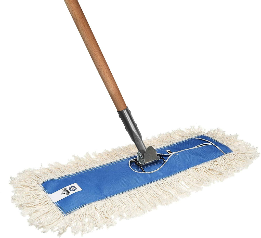 Nine Forty 48" Premium Cotton Dust Mop Kit - Heavy Duty Mop Head with Wood Handle for Industrial, Commercial, and Residential Cleaning - Dry Floor Duster for Hardwood Surfaces - White