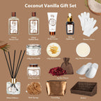 Coconut Vanilla Spa Gift Set, Complete Spa Gift Baskets for Women & Men
