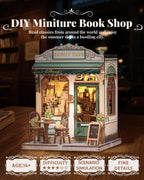CUTEBEE Book Nook Kit - DIY Miniature House Dollhouse Kit for Adult and Teens, Booknook Bookshelf Decor Alley Model Build with LED Light, Gifts for Family and Friends (Sunny Cafe)