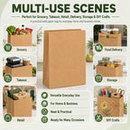 MESHA Paper Grocery Bags 12 x 7 x 17 Inches, 100 Pack Heavy Duty 60 lb Kraft Brown Paper Bags Bulk, Large Grocery Sacks for Shopping, Takeout, Restaurant, Retail, Storage and DIY Crafts