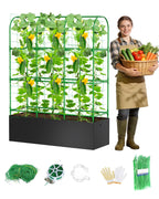 Cucumber Trellis with for Climbing Plants, Garden Trellis with Grow Bags, Metal Plant Trellis with Garden Netting for Vegetables Flowers Fruits (U-4 Arches)