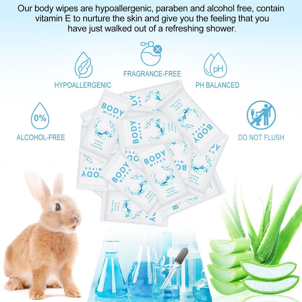 Treela 300 Pcs Large Body Wipes Bulk Deodorant Travel Size for Homeless Care Package Supplies Individually Wrapped Adults Bathing No Rinse Wet Wipes Men Women Hygiene Items(7.09" X 9.84",White)