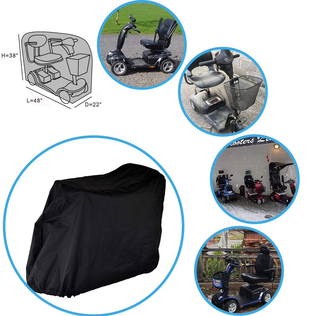 Valchoose 48"L x 22"W x 38"H Upgraded Mobility Scooter Storage Cover, 420D Oxford Fabric Scooter Weather Cover, with Waterproof Strip, Water Resistant, Anti-UV, Heavy Duty, Storage Bag (Black)