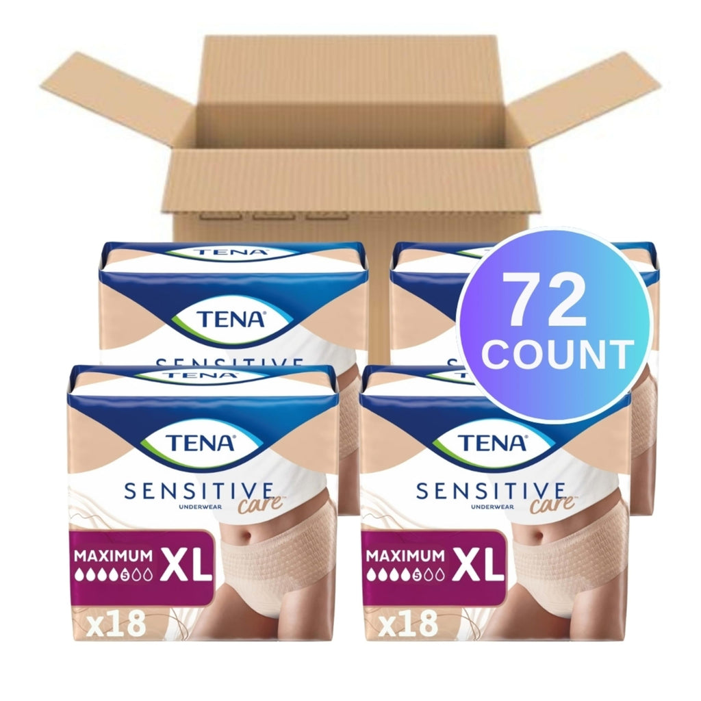 Tena Sensitive Care Adult Incontinence Underwear for Women, Maximum, XL, 72 Count (Waist Size 45in-58in)